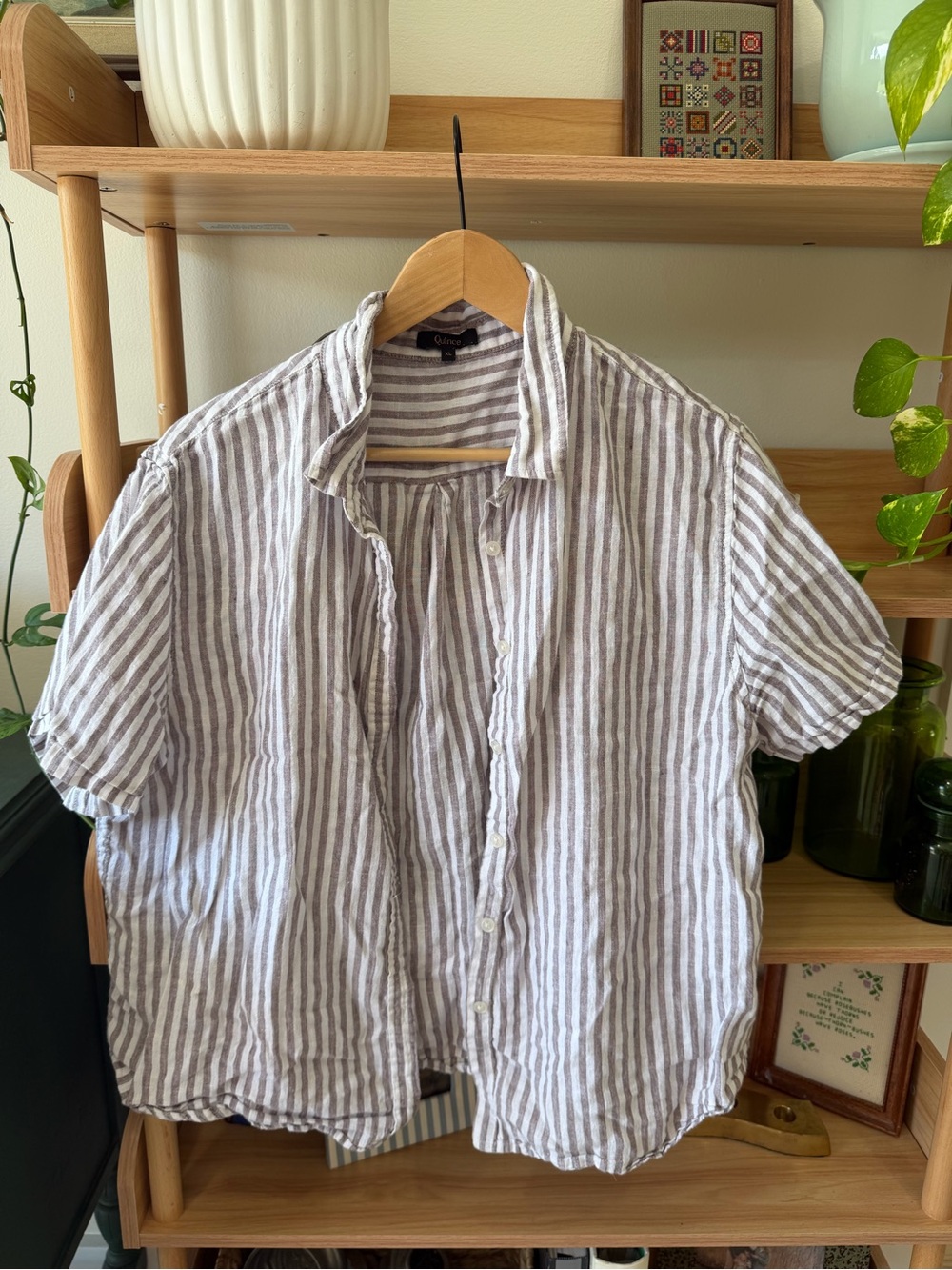 Quince Women’s 100% Linen Striped Button Down Tee Size XL
